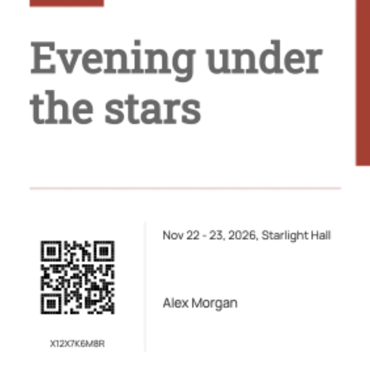 Gallery square with English event and guest details